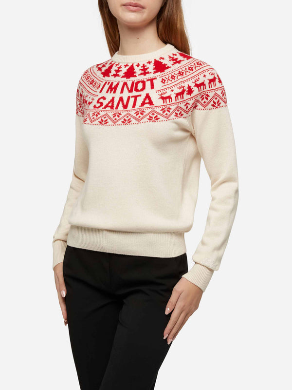 Maglione bianco New Queen con jacquard I'm not Santa