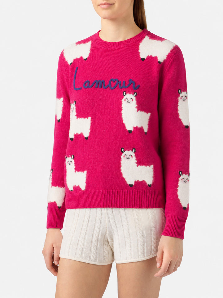 Jersey New Queen fucsia en mezcla de alpaca con bordado L Amour 