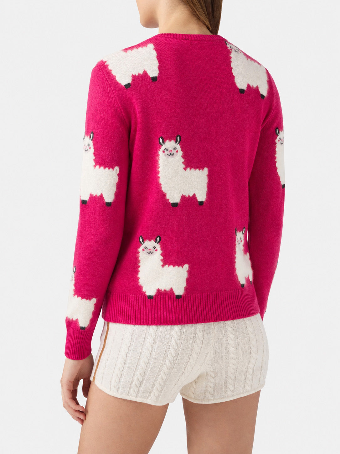 New Queen fuchsia alpaca blend sweater with L Amour embroidery