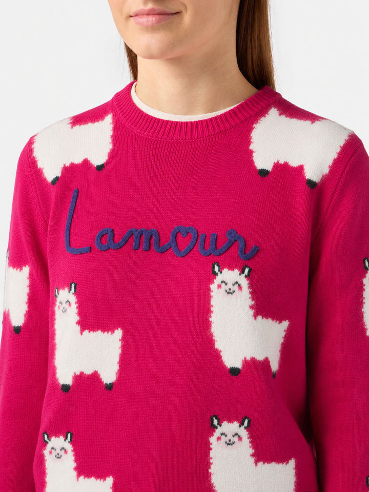 Jersey New Queen fucsia en mezcla de alpaca con bordado L Amour 