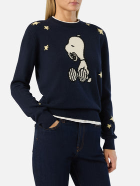 Marineblauer blue New Queen Strickpullover mit Rundhalsausschnitt und Snoopy-Intarsie | Special edition 