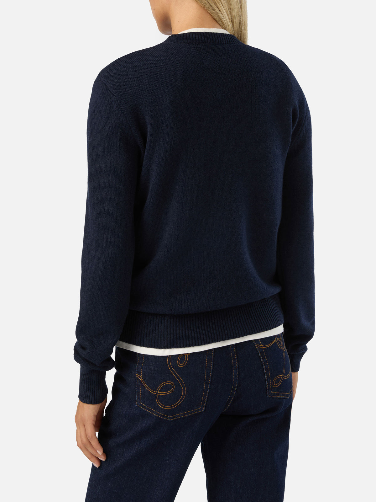 Marineblauer blue New Queen Strickpullover mit Rundhalsausschnitt und Snoopy-Intarsie | Special edition 