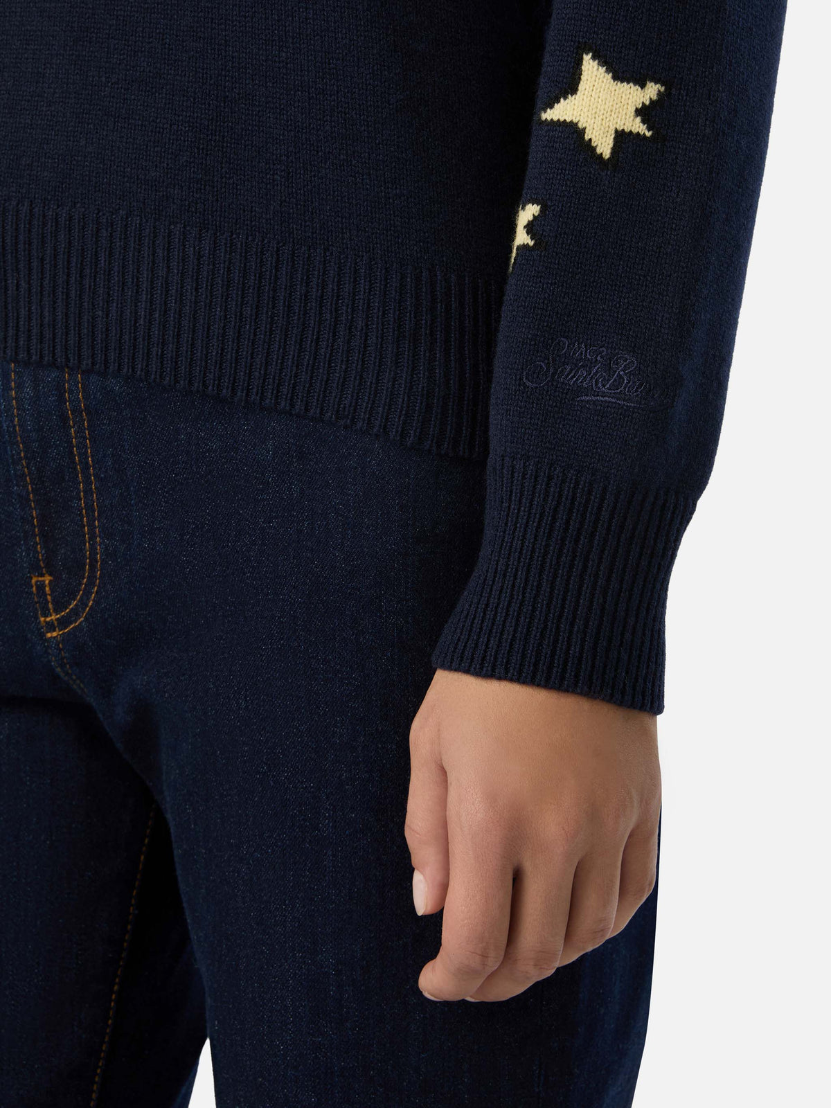 Marineblauer blue New Queen Strickpullover mit Rundhalsausschnitt und Snoopy-Intarsie | Special edition 