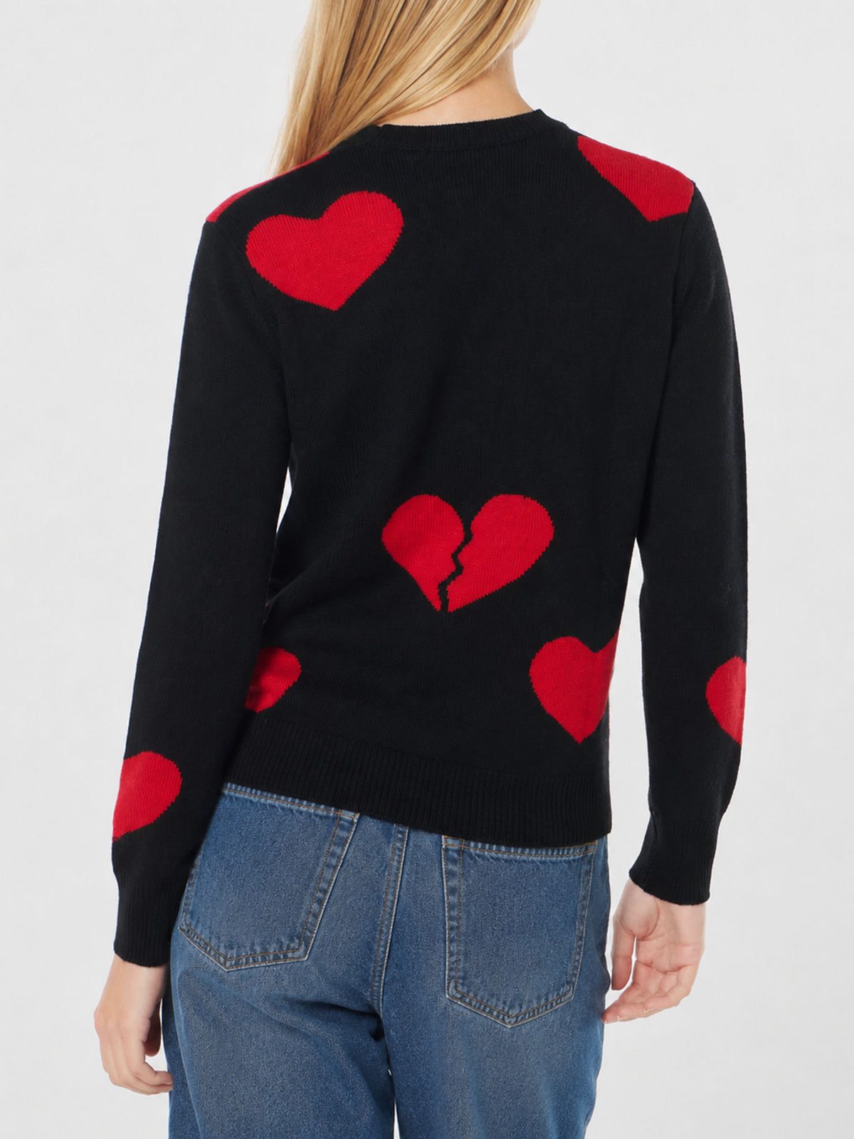 New Queen black sweater with Heart Breaker embroidery and heart jacquard