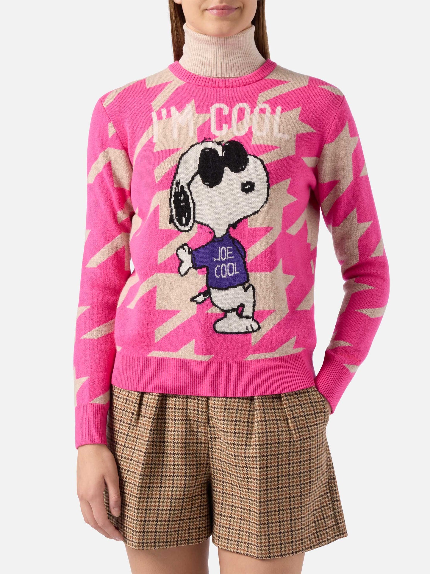 Damenpullover mit Hühnermuster New Queen mit Snoopy-Jacquard