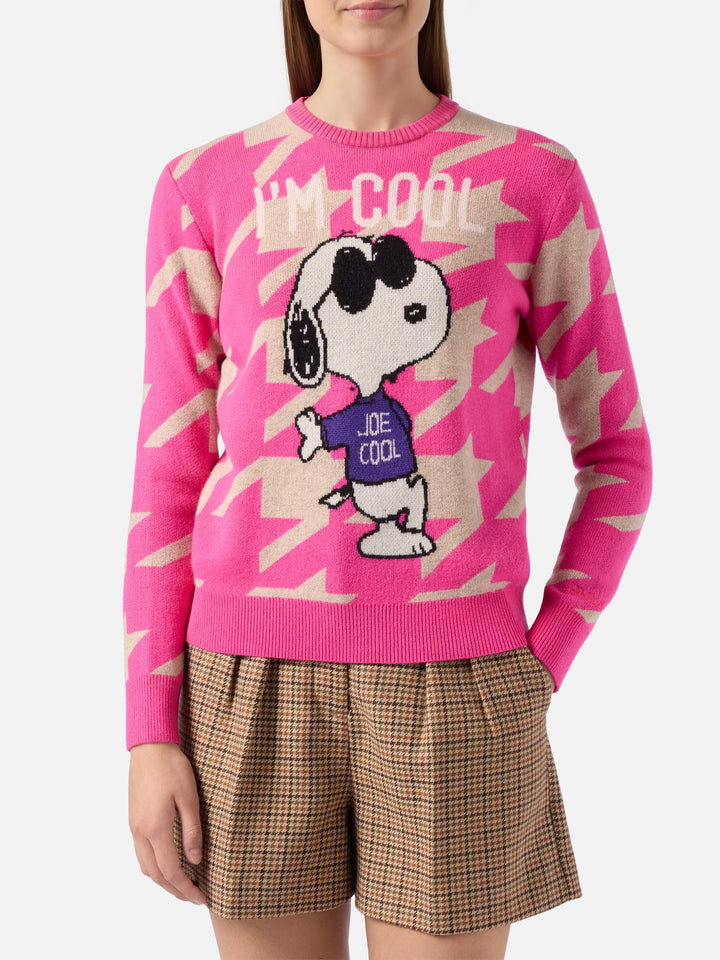 Maglione da donna pied de poule New Queen con jacquard Snoopy