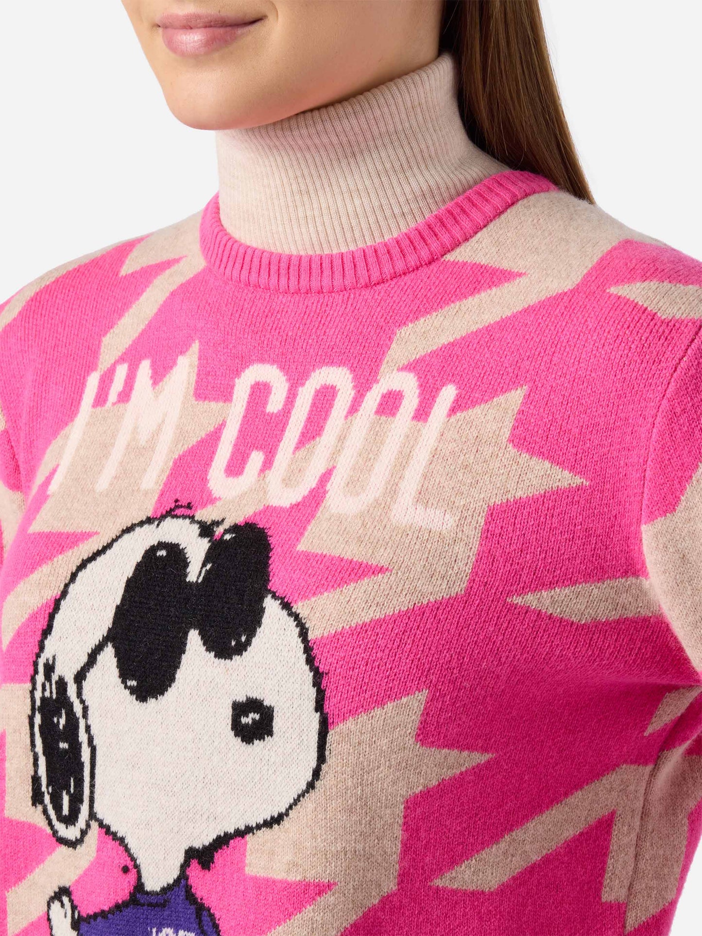 Damenpullover mit Hühnermuster New Queen mit Snoopy-Jacquard