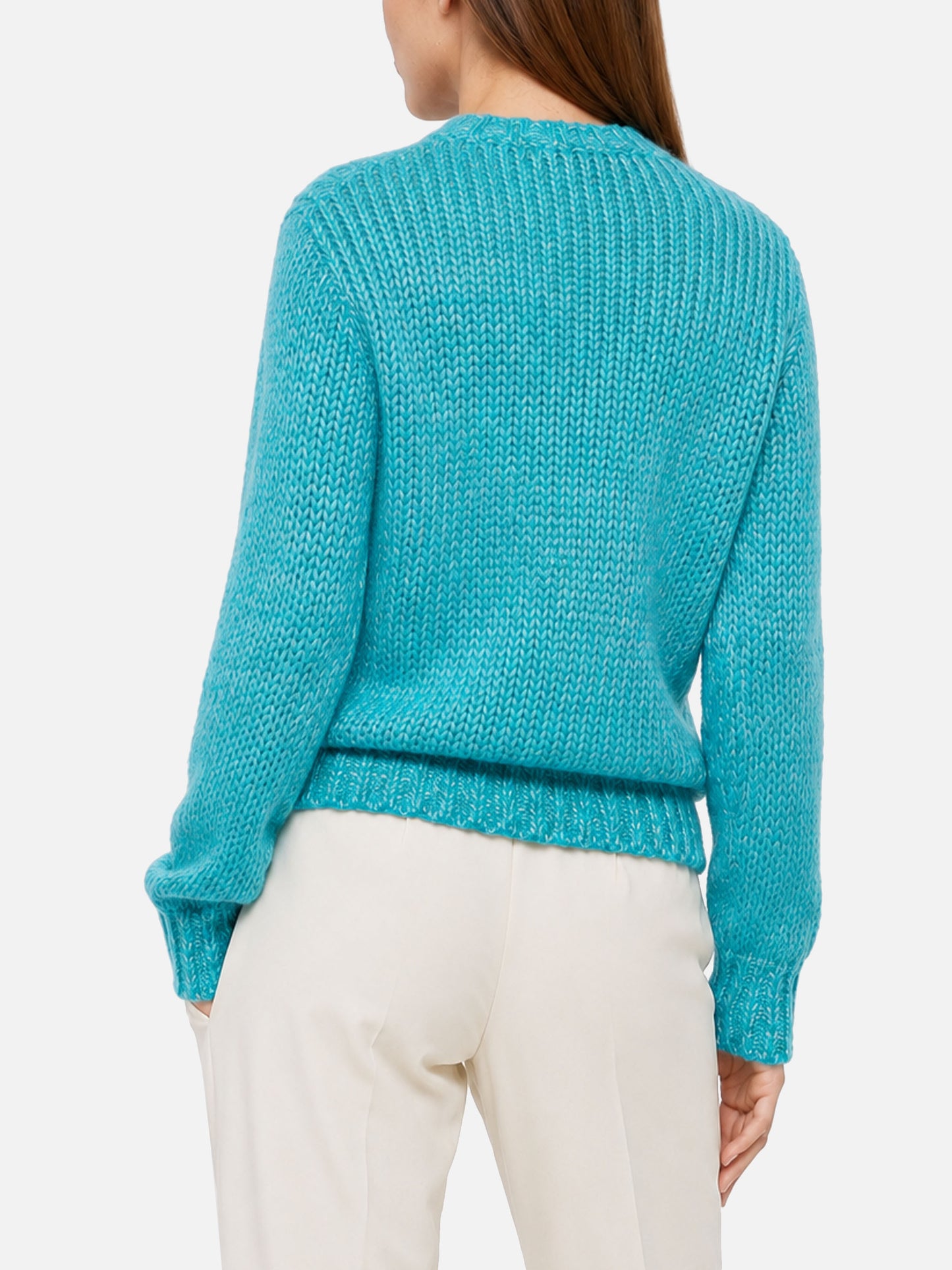 New Queen turquoise mouliné yarn crop sweater with embroidery