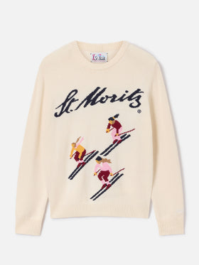 Off white New Queen crewneck knit with St. Moritz intarsia | Special edition