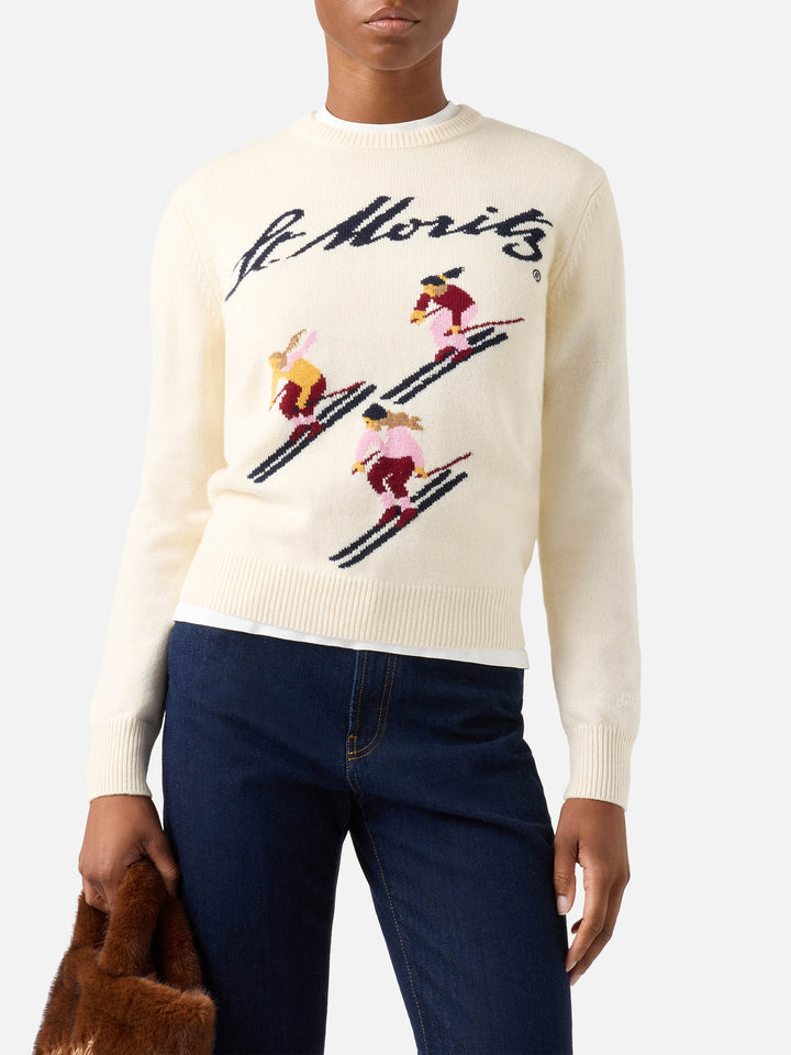 Jersey de punto de cuello redondo Off white New Queen con intarsia St. Moritz | Special edition 