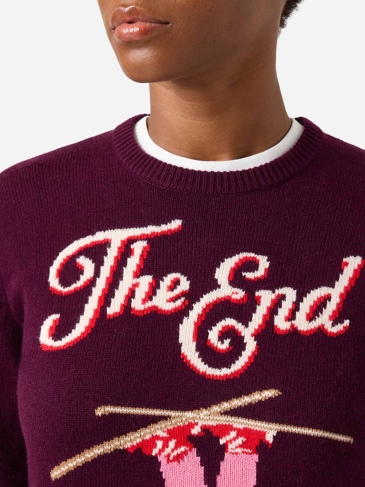 Jersey de punto con cuello redondo Bordeaux New Queen con intarsia The End 