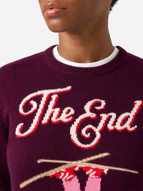 Jersey de punto con cuello redondo Bordeaux New Queen con intarsia The End 