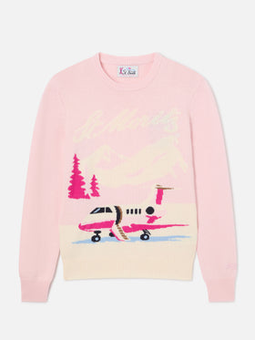 Pink New Queen crewneck knit with St. Moritz plane intarsia | Special edition