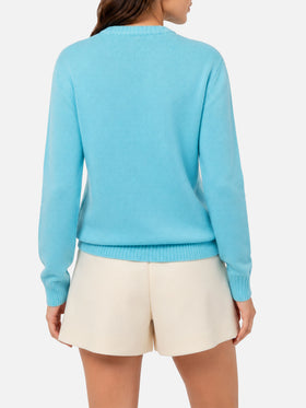 Light blue sweater New Queen with Sun Moritz postcard jacquard