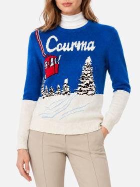 Neuer Queen-Pullover mit Courma-Postkarten-Jacquard 