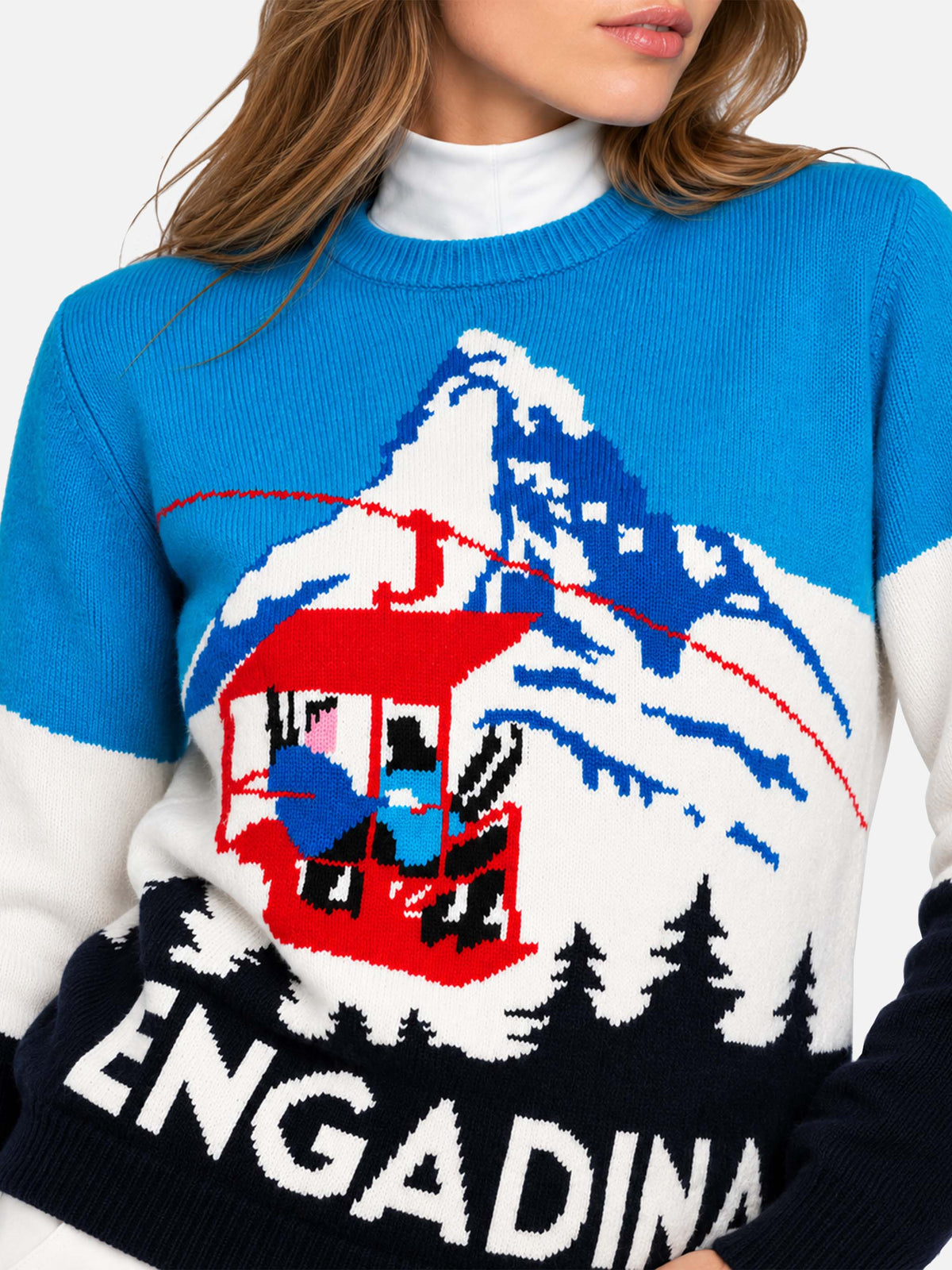 Crewneck with Engadina vintage postcard jacquard