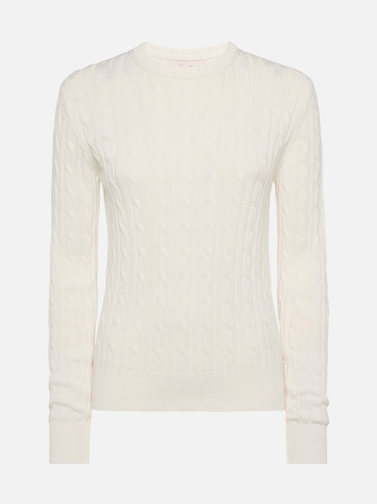 Maglione New Queen in cotone a trecce color bianco panna