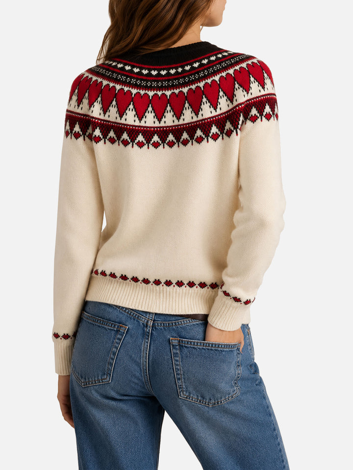Neuer Queen Nordic weißer Pullover mit Herz-Jacquard 