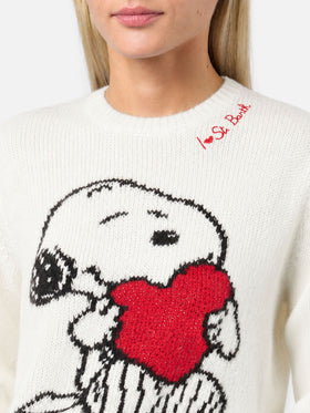 Damenpullover mit Snoopy- und Woodstock-Jacquard sowie Herz aus Strass | SNOOPY PEANUTS™ SPECIAL EDITION 