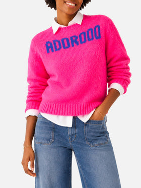 New Queen Soft fluo pink brushed sweater with Adorooo embroidery