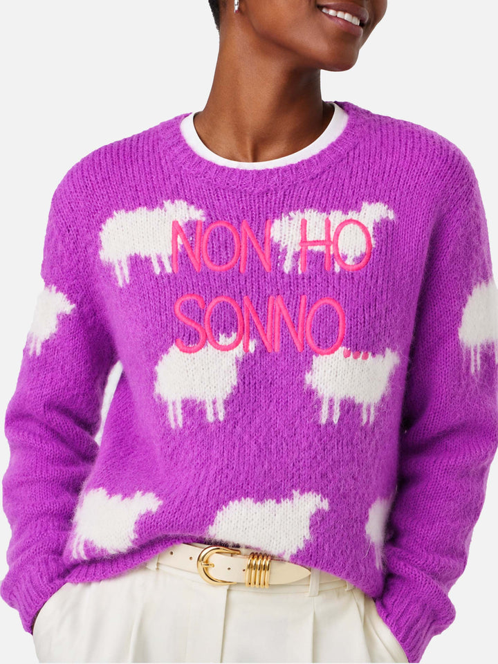 New Queen fliederfarbener, gebürsteter Pullover mit Stickerei 