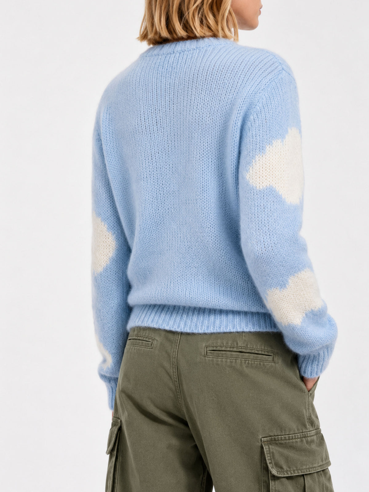 New Queen Soft Pullover mit Stickerei Non ci piove in Hellblau 