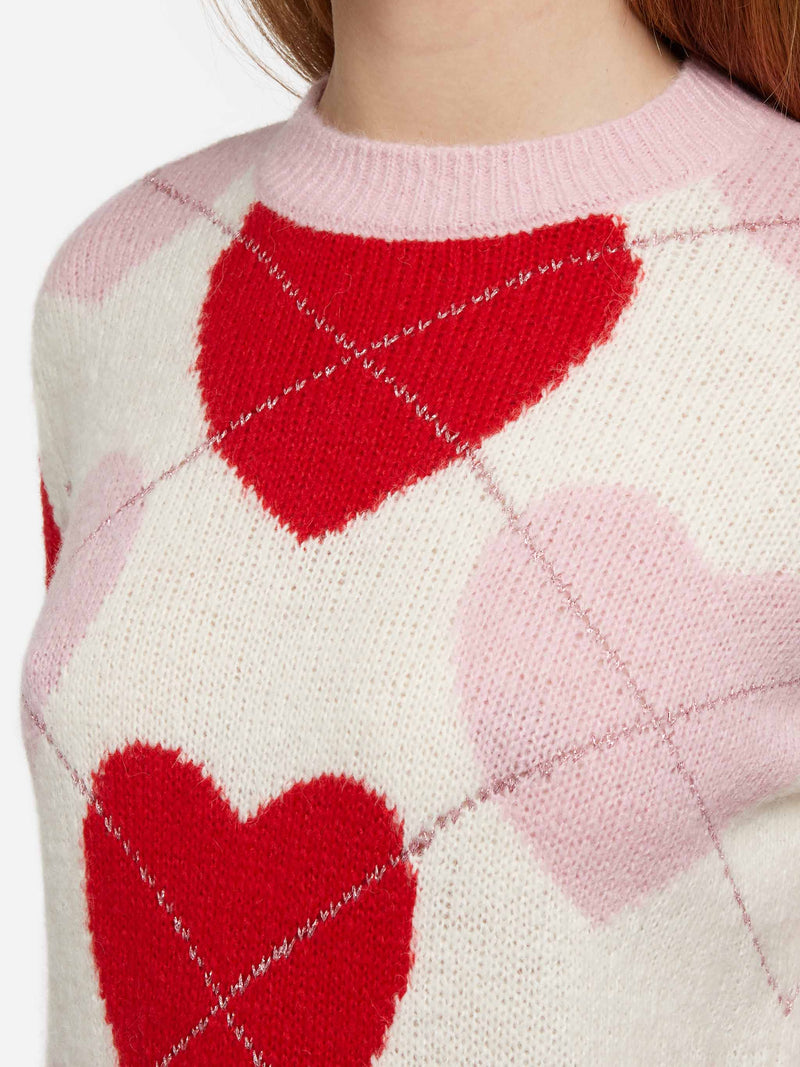 Woman crewneck soft sweater Queen Nordic Soft with heart jacquard