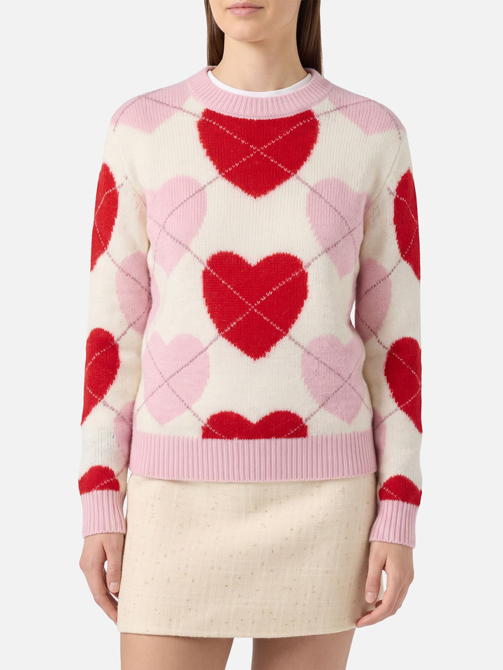 Maglione New Queen Soft girocollo con jacquard cuori 