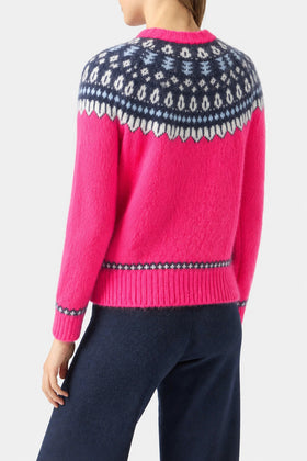 New Queen Nordic Soft fuchsia jacquard sweater with embroidery