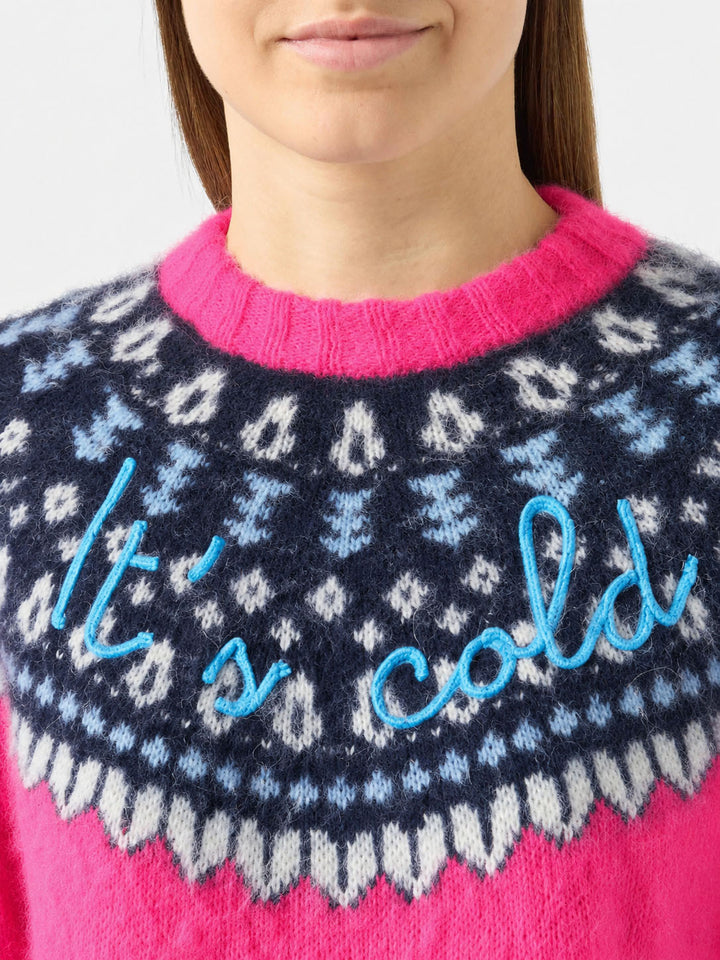 New Queen Nordic Soft fuchsia jacquard sweater with embroidery