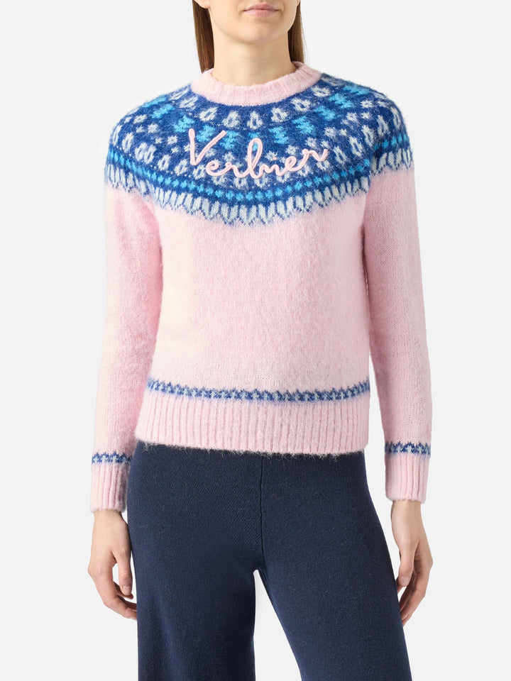 Maglione da donna con jacquard nordico e ricamo Verbier
