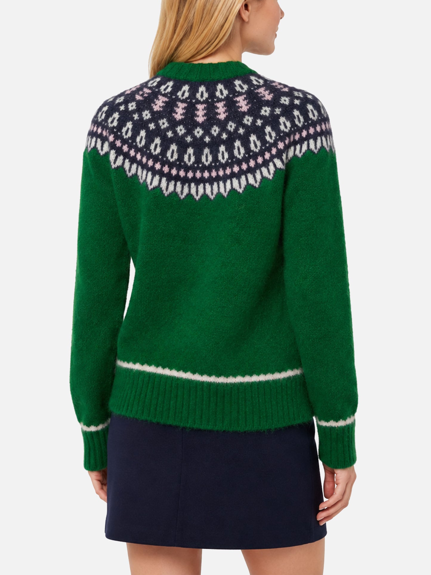 Maglione verde Queen Nordic Soft con jacquard fair isle e ricamo Aspen