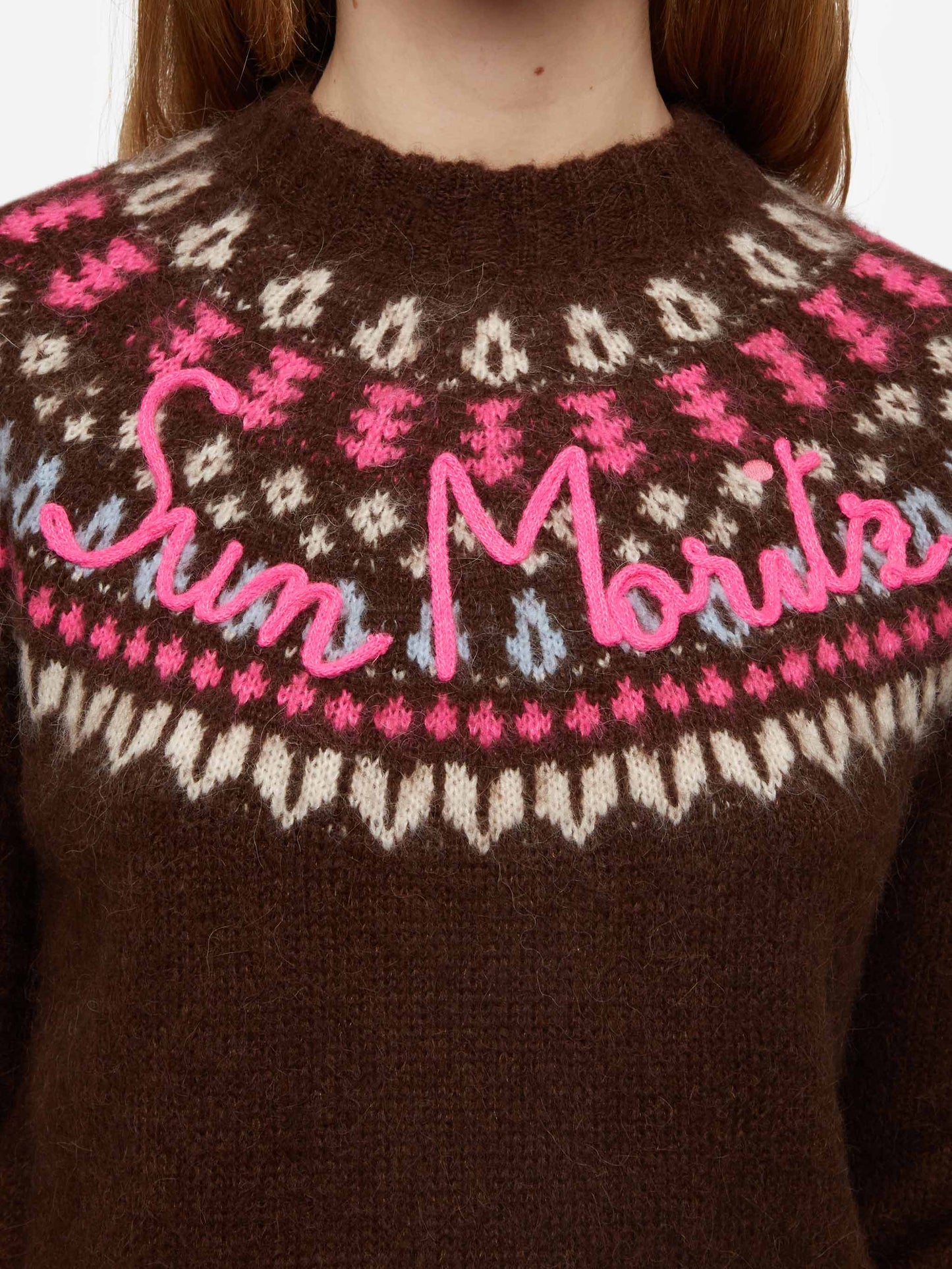 Brauner Pullover Queen Nordic Soft mit Fair-Isle-Jacquard und Sun Moritz-Stickerei