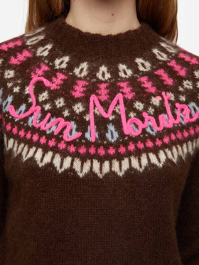 Brauner Pullover Queen Nordic Soft mit Fair-Isle-Jacquard und Sun Moritz-Stickerei
