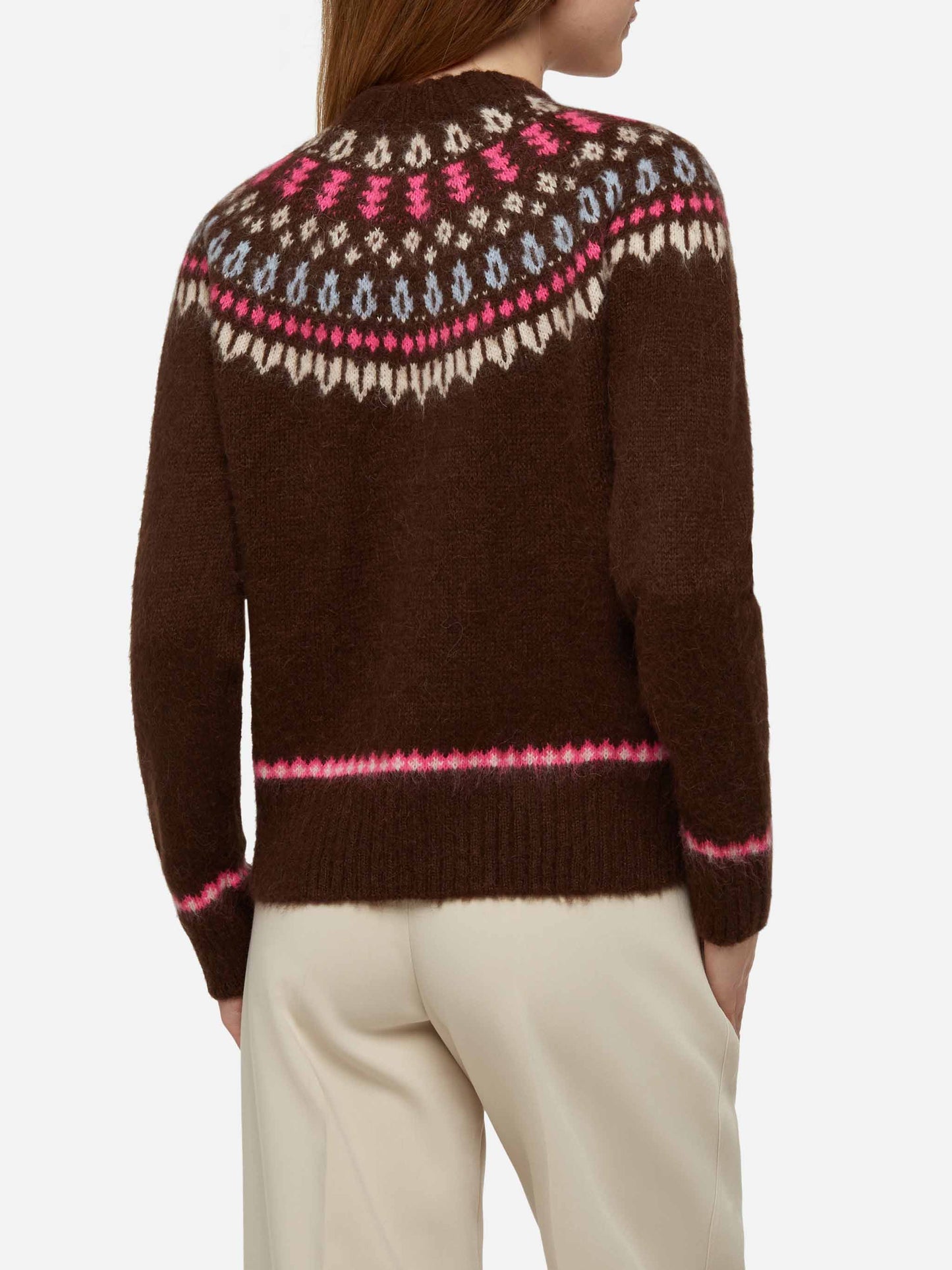 Brauner Pullover Queen Nordic Soft mit Fair-Isle-Jacquard und Sun Moritz-Stickerei