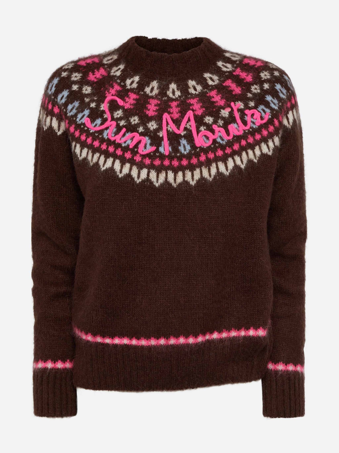 Brauner Pullover Queen Nordic Soft mit Fair-Isle-Jacquard und Sun Moritz-Stickerei