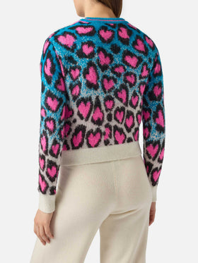 New Queen crewneck crop sweater with Leopard Hearts
