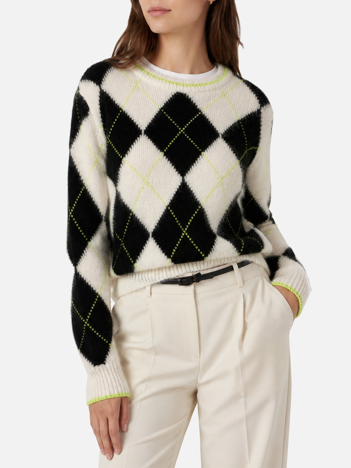 Suéter cropped New Queen Soft con motivo argyle 