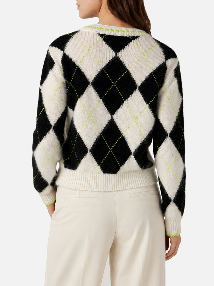Suéter cropped New Queen Soft con motivo argyle 