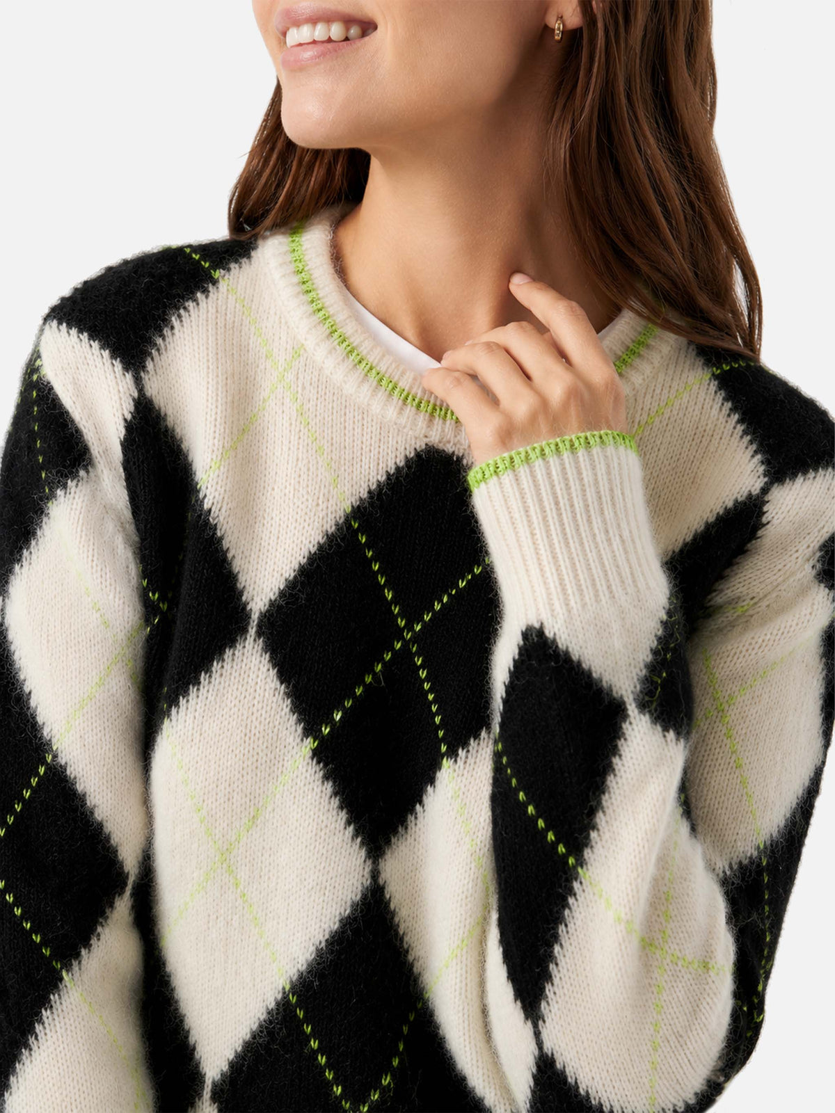 New Queen Soft Cropped-Pullover mit Argyle-Muster 