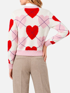 Nouveau pull court New Queen en maille douce à motif argyle cœur 