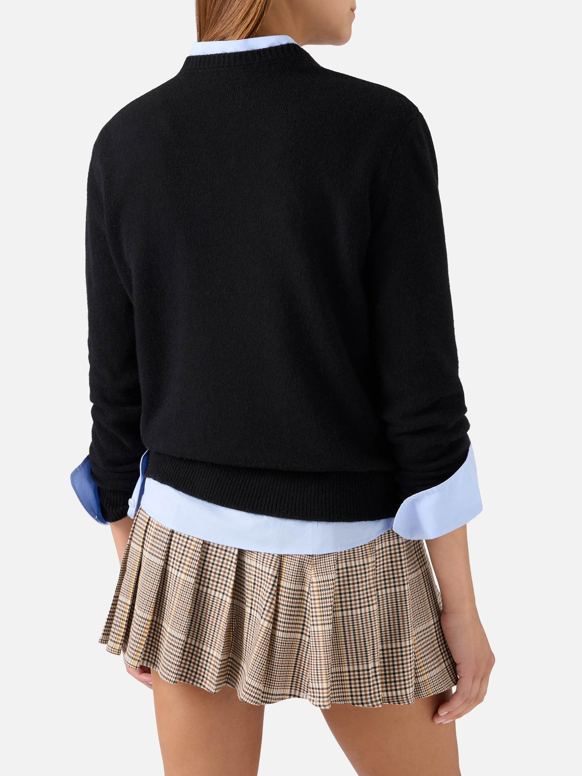 Jersey de cuello redondo en mezcla de lana y cachemira Black New Queen con bordado O La Borsa O La Vita 
