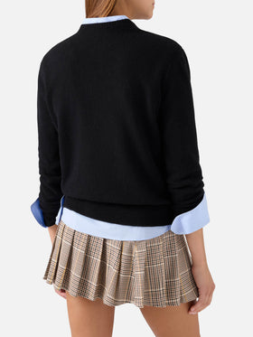 Jersey de cuello redondo en mezcla de lana y cachemira Black New Queen con bordado O La Borsa O La Vita 