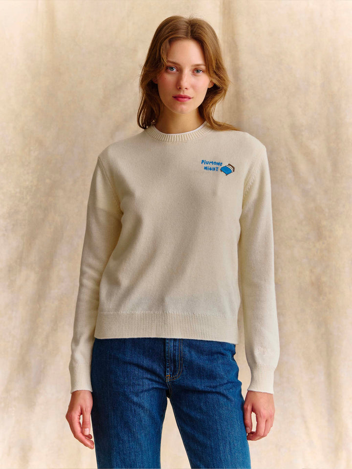 Jersey de cuello redondo Off white New Queen en mezcla de lana y cachemira con bordado Piumone Night 