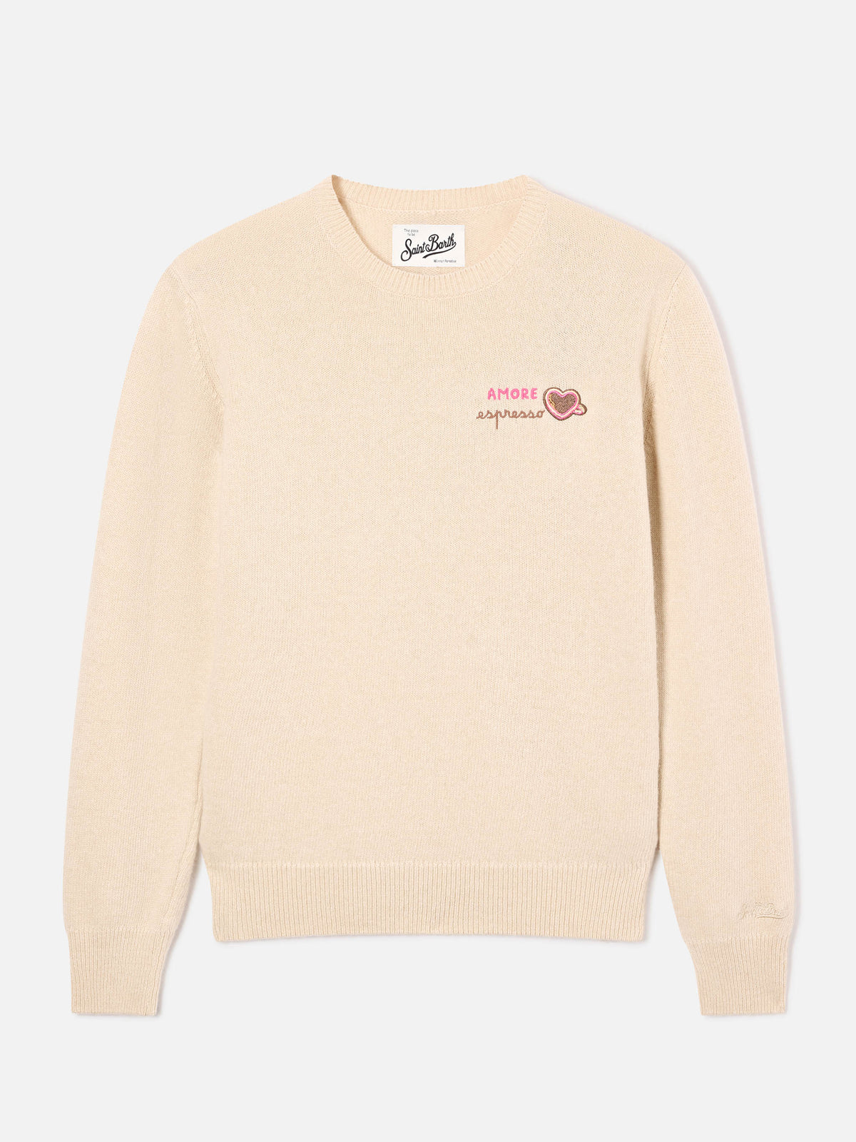 Grain New Queen wool and cashmere blend crewneck with Amore Espresso embroidery