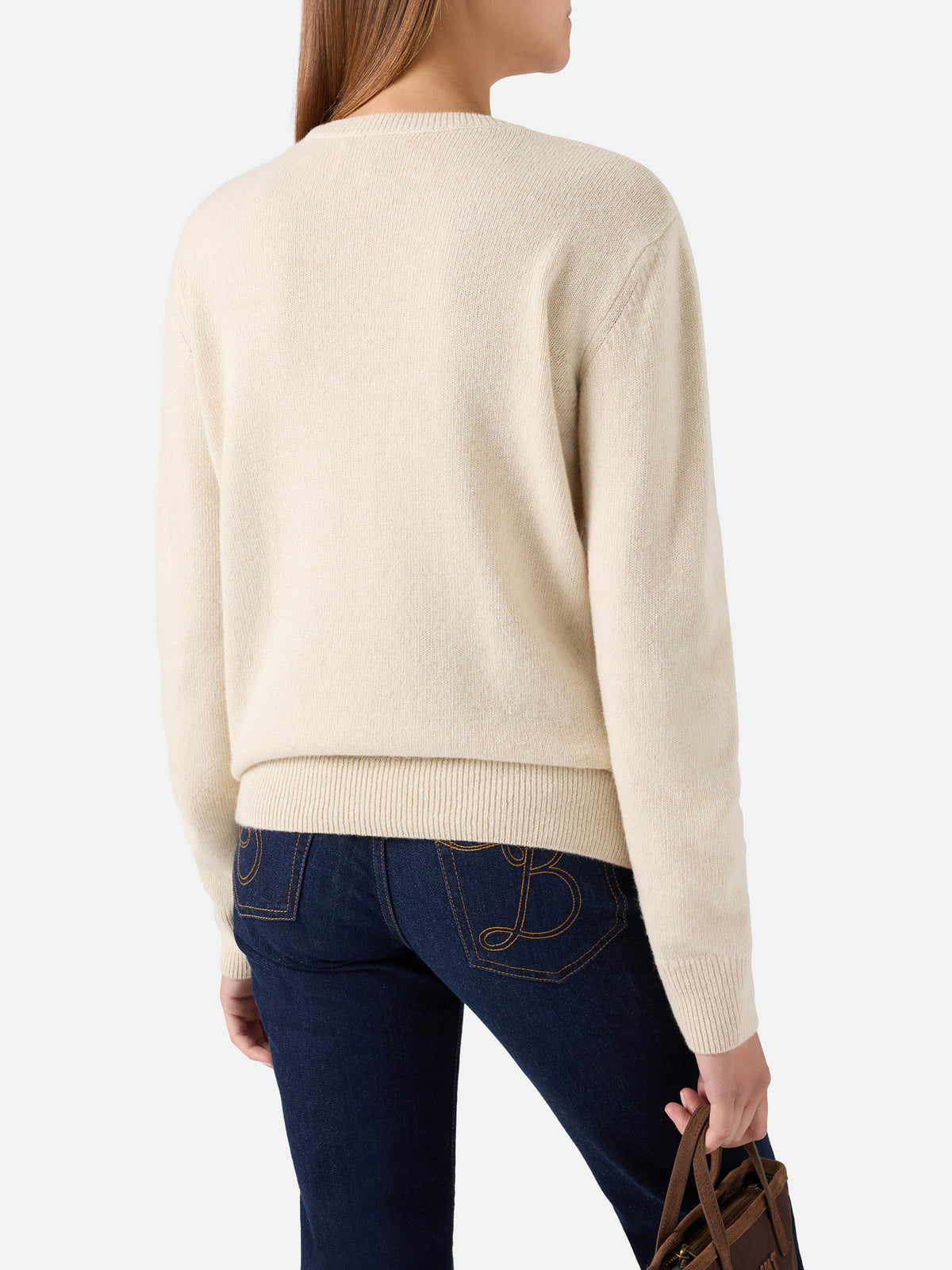 Grain New Queen wool and cashmere blend crewneck with Amore Espresso embroidery