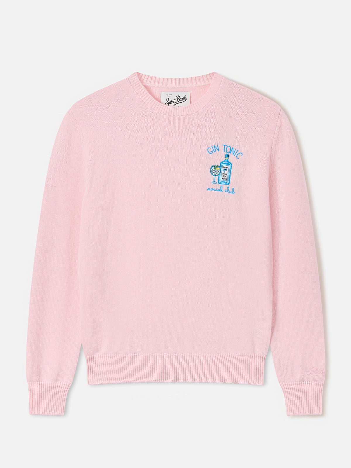 Jersey de cuello redondo Pink New Queen en mezcla de lana y cachemira con bordado Gin Tonic Social Club 