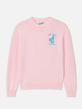 Jersey de cuello redondo Pink New Queen en mezcla de lana y cachemira con bordado Gin Tonic Social Club 