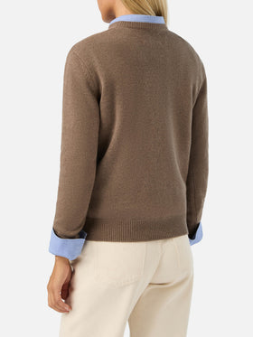 Military green New Queen wool and cashmere blend crewneck with Sono Una Ragazza D'Oro embroidery