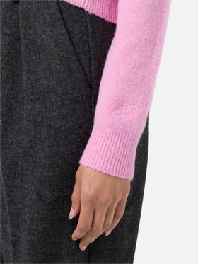 Maglia elasticizzata New Queen in misto lana merino e alpaca rosa con ricamo Non smetto di sp(l)endere